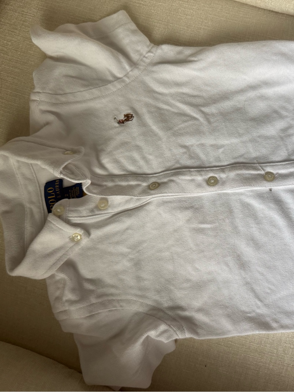 Polo by Ralph Lauren White Short-Sleeve Button Polo with Brown Pony Logo